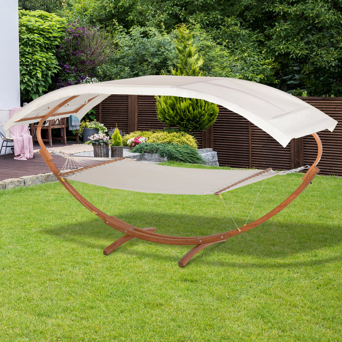 Outsunny Ensemble Lit Et Support Hamac A Arc Pivotant En Bois, Blanc/teck