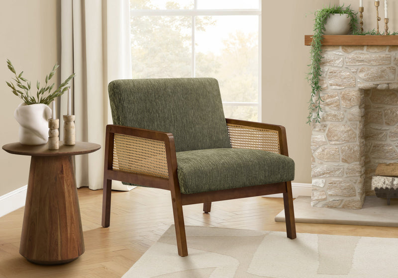 Monarch Specialties - Chaise D'Appoint, 30\"H, Rembourre, Salon, Chambre A Coucher, Vert, Bois Noyer Brun