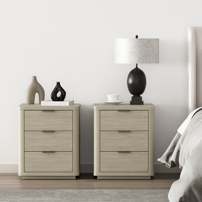 Table de nuit moderne Evelyn 20\" en naturel (3 tiroirs) - Lot de 2