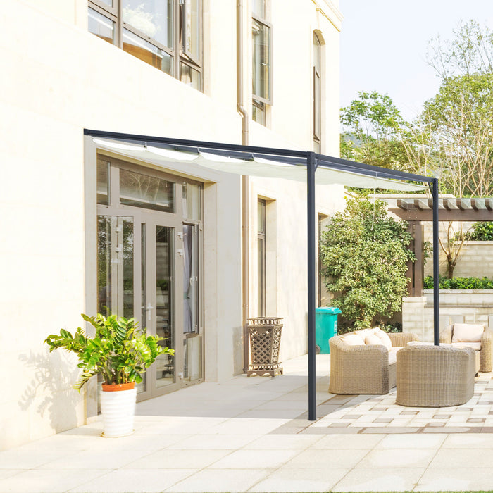 Outsunny 10'x10' Pergola Tonnelle De D'exterieur Avec Auvent Retractable Et Structure Metal Et Revetement Pa Pour Abri Solaire, Couverture De Porche, Creme