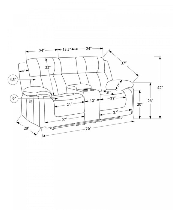Causeuse Rembourre 2 Places Inclinable Electrique, 63\"L, Tissu Beige, Transitionnel
