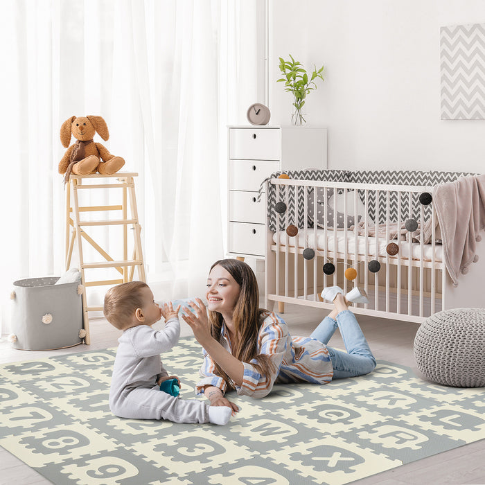 Qaba Mousse Puzzle Pour Enfants Carreaux De Sol Bebe Tout-petit Tapis De Jeu Educatif 36 Pcs 12,5 \"x 12,5\" Avec Lettres Et Chiffres Antiderapant Apprentissage 35 Sqft Eva