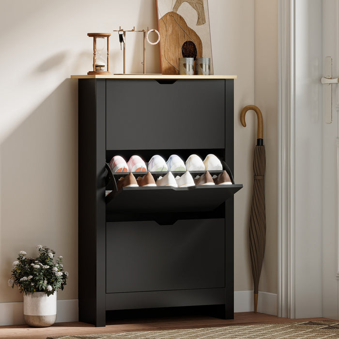 Meuble a chaussures etroit HOMCOM avec 3 tiroirs basculants et etageres reglables, noir