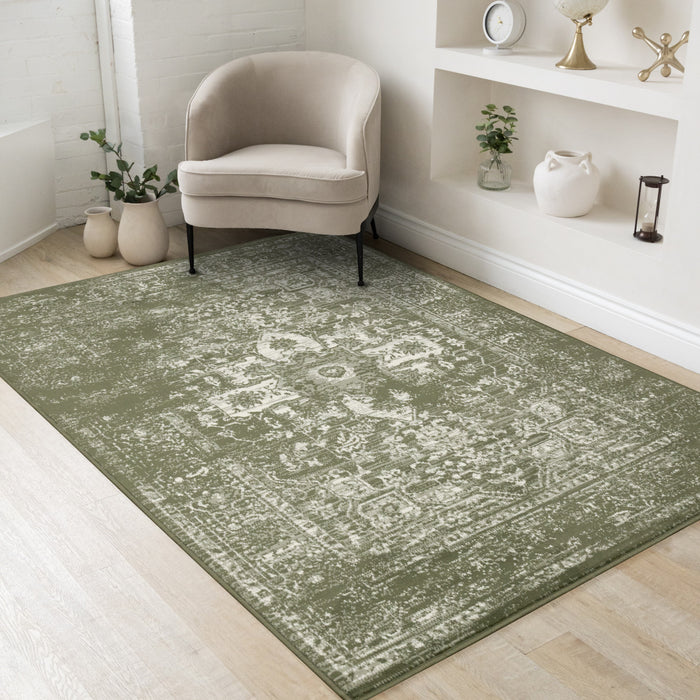 Tapis Florence vert et blanc elegant et classique, 7'9\" x 10'6\"