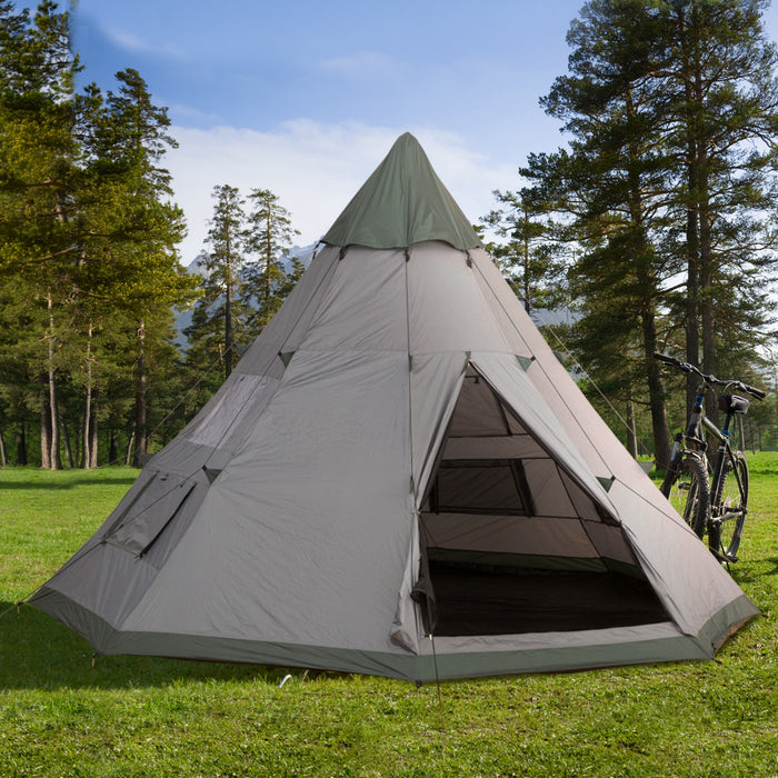 Outsunny Tente Tipi 6 Pers, Tente De Camping Avec Sac De Transport, Gris