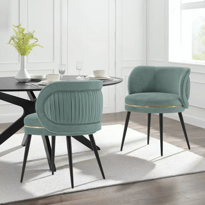 Chaise de salle a manger Kaya en bois moderne et velours vert menthe - Lot de 2
