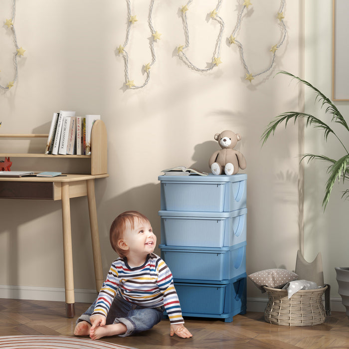 Qaba Organiseur De Jouets Pour Enfants Avec 4 Bacs De Rangement Bleu