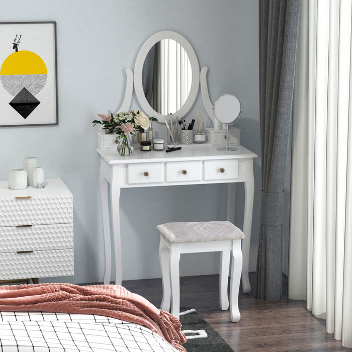 HOMCOM Ensemble coiffeuse en bois, coiffeuse avec miroir rotatif a 360°
