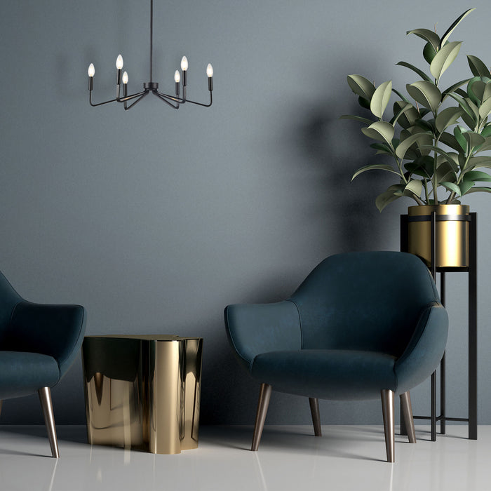 Lustre Clayton de Dainolite avec fini noir mat et 6 ampoules