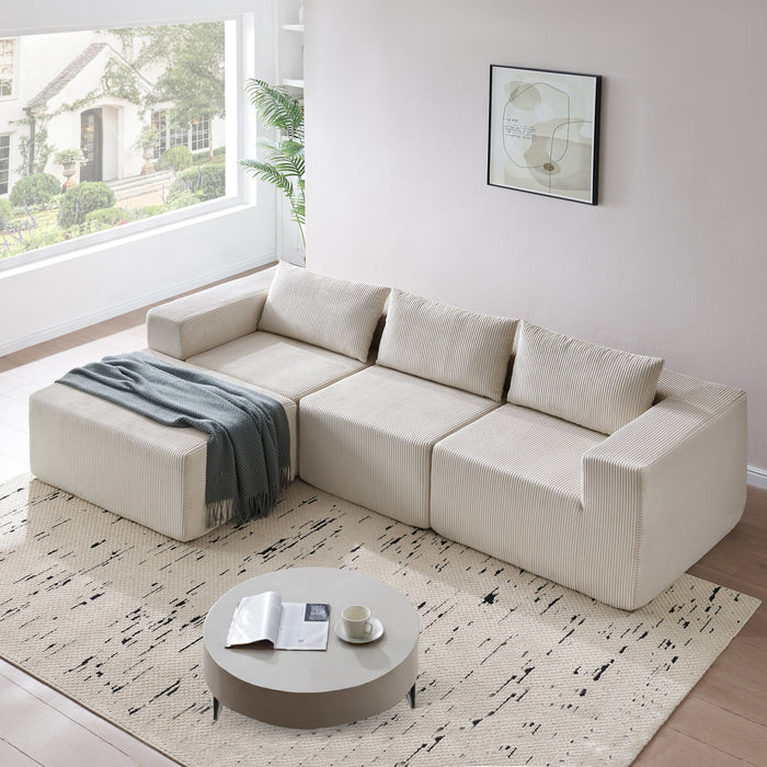 Canapés Modulaires Compressés Paula En Tissu Côtelé, Dossier À Coussins - Beige