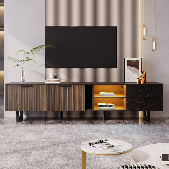 Ethan 78.7\" Cabinet TV avec Eclairage LED Ajustable, Noir