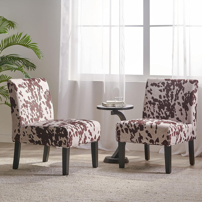 Lot De 2 Fauteuils D’appoint Oliver En Tissu aspect lin Avec Pieds En Bois D’hévéa - Marron Et Blanc
