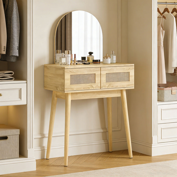 HOMCOM Coiffeuse avec miroir meuble maquillage avec 2 tiroirs, bois naturel