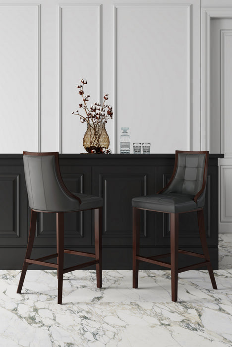 Tabouret de bar traditionnel en bois avec assise rembourree Fifth Avenue, graphite – Lot de 2