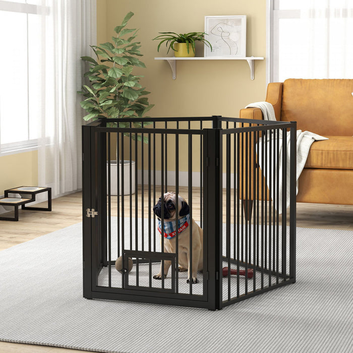 Pawhut Parc Pour Chien, 30\" De Haut, 5 Panneaux, Enclos D'exercice Pour Chiot, Robuste Avec Barriere Pour Chien Et Porte Pour Chat, Cloture Portable Pliable, Noir
