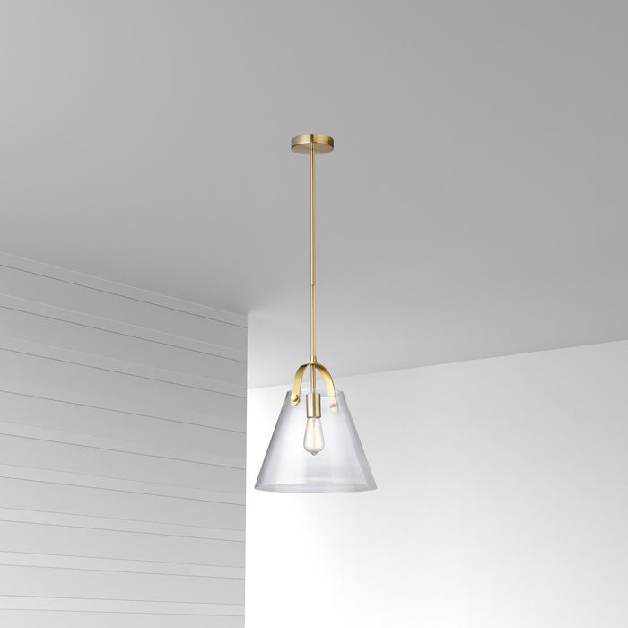 Luminaire suspendu moyen Polly de Dainolite en verre transparent, avec fini laiton vieilli et 1 ampoule