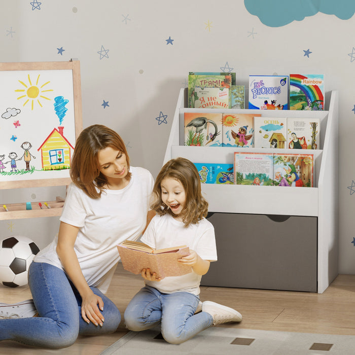 Qaba Etagere Pour Enfants 3 Niveaux, Tiroir Pour Chambre D'enfant, Gris