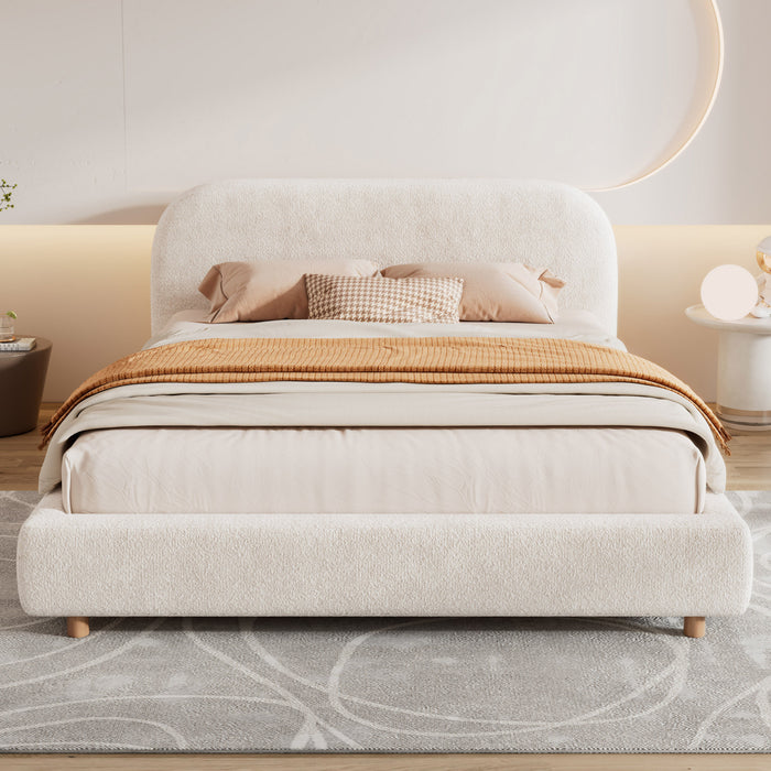 Lit Mia Rembourre en Tissu Boucle, Taille King - Beige Clair