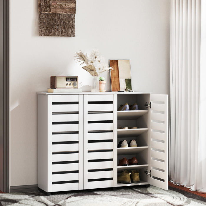 HOMCOM Armoire a chaussures pour entree avec 3 portes a lattes, blanc