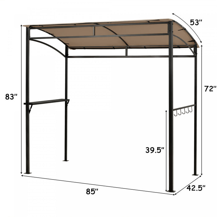 7’x4.5 ’ Grill Gazebo Patio Exterieur Jardin Bbq Auvent Abri De Rangement Crochet Brun