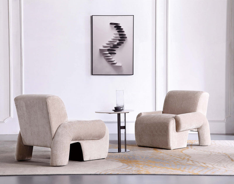 Fauteuil lounge en chenille beige style mid-century modern Verandah - Lot de 2