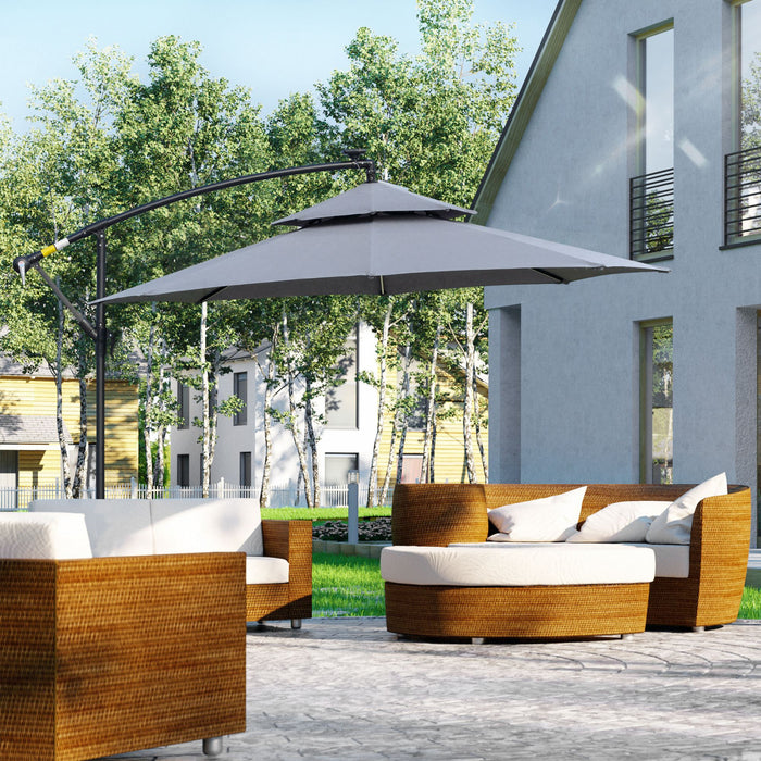 Outsunny Parasol A Energie Solaire De 10 Pi Avec Manivelle Et Base Croisee