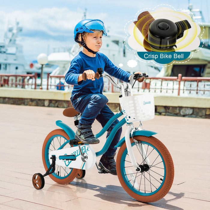 Costway 16 \"enfants Velo Tout-petit Velo Reglable Avec Roue D'entrainement Pour 4-7 Ans