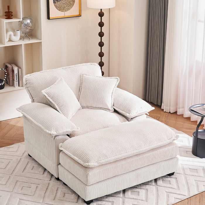 Liam Canape d'interieur moderne en velours cotele 46,9\" avec 2 coussins moelleux, Blanc