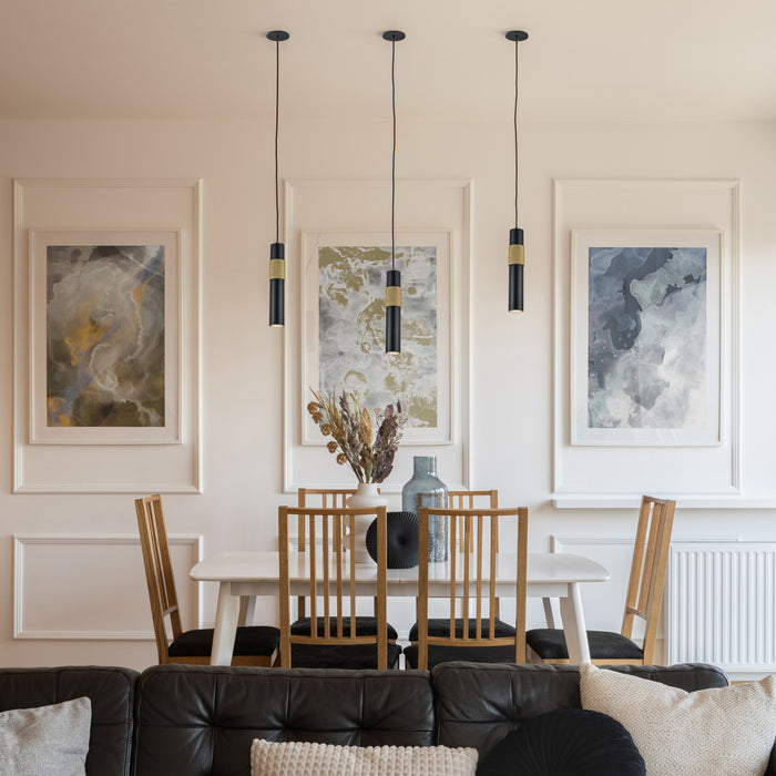Luminaire suspendu Passwell de Dainolite avec fini noir mat et laiton vieilli et 1 ampoule