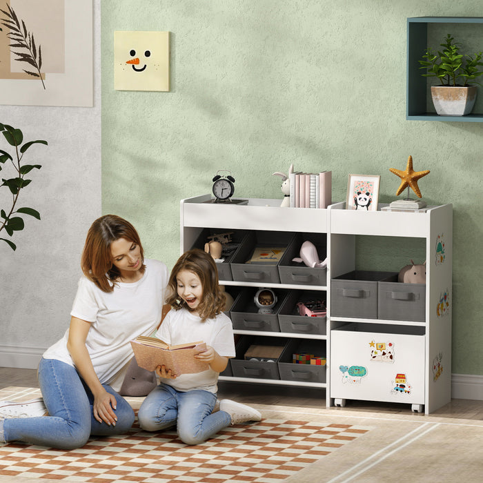 Qaba Organisateur de Jouets avec 11 Bacs en Tissu, Meuble Mobile, Blanc