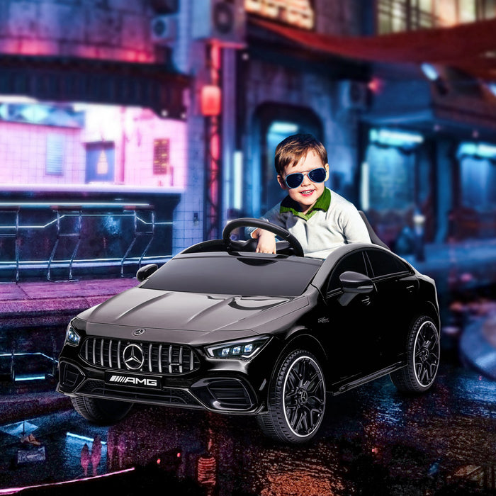 Qaba Mercedes-amg Cla 45 Voiture Electrique 12 V Sous Licence Pour Enfants Alimentee Par Batterie Avec Telecommande, Suspension A Ressort, Lumieres Led, Klaxon Musical, Noir