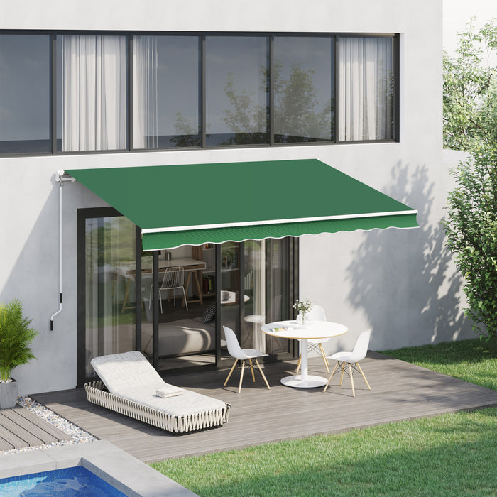 Outsunny 12' X 10' Auvent Retractable Manuel Pare-soleil Abri Exterieur Patio Fenetre Pont Abri Exterieur Canopee Cadre En Aluminium Manivelle Vert