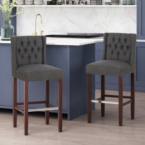 Ensemble De 2 Tabourets De Bar Bruce De 30,5 Po – Hauteur Comptoir – Pattes En Metal Et Tissu Rembourre, Gris Charbon