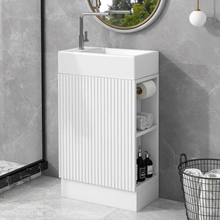 Ethan Meuble-lavabo de 18,6\" avec vasque et etagere reglable, Blanc