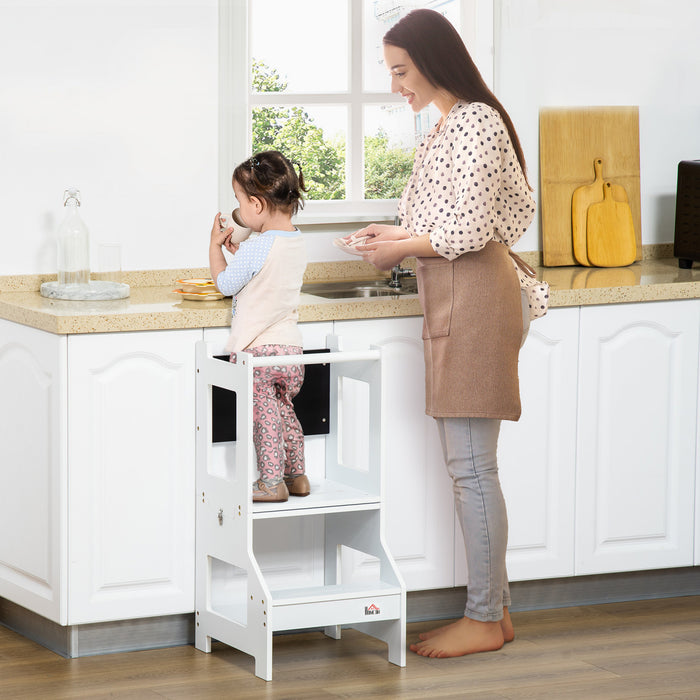 Homcom 2 En 1 Tabouret De Cuisine Pour Enfants, Ensemble Table Et Chaise Detachable, Tabouret Pour Enfants Avec Rail De Securite Et Tableau Noir