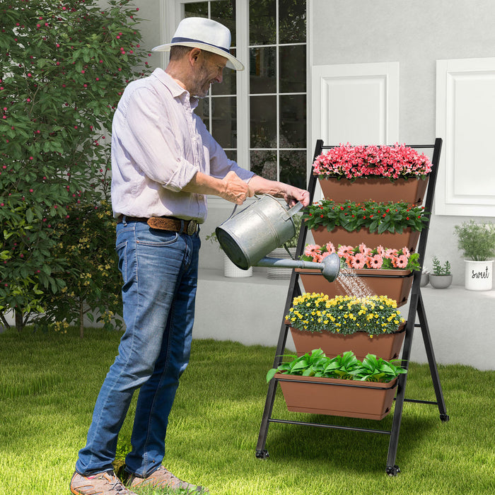Costway 5-tier Vertical Raised Garden Bed Elevated Planter Avec Roues Et Boites A Conteneurs