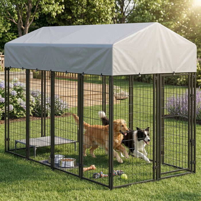 Grand Chenil Exterieur 2,44 m x 1,22 m x 1,83 m avec Treillis en Acier