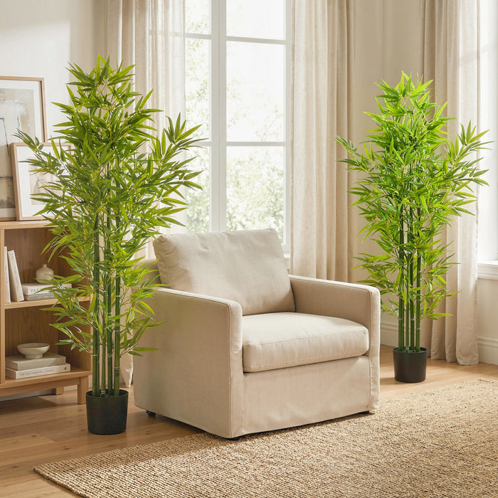 HOMCOM Arbre artificiel en bambou 5' , Plante artificielle en pot, Lot de 2
