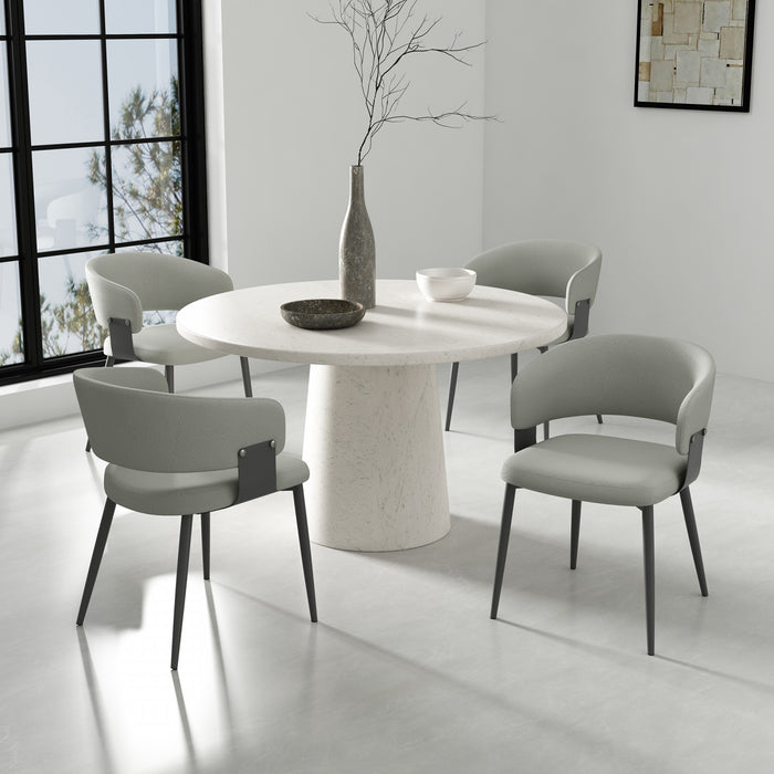 Chaise de salle a manger moderne Luce en cuir vegetalien texture et metal, gris pierre - Lot de 4