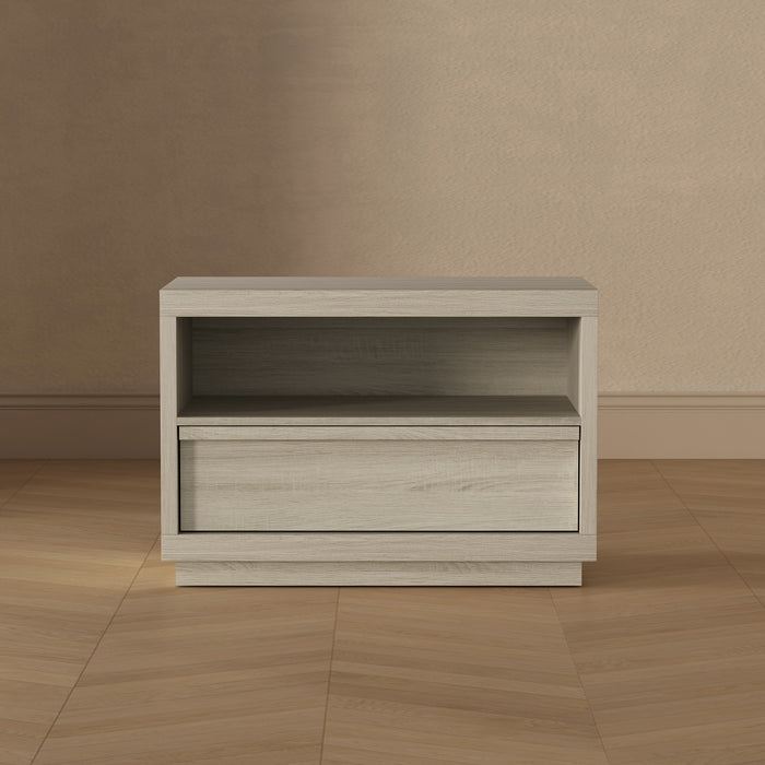 Table de nuit contemporaine Navis 32\" en chene blanchi (1 tiroir)