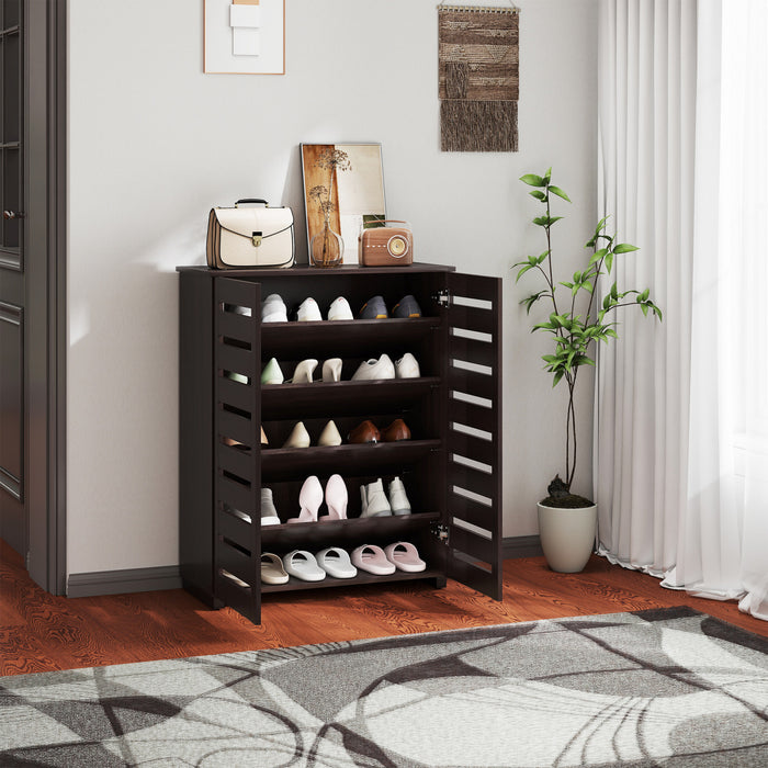 HOMCOM Armoire a Chaussures 15 Paires Portes a Lames Brun