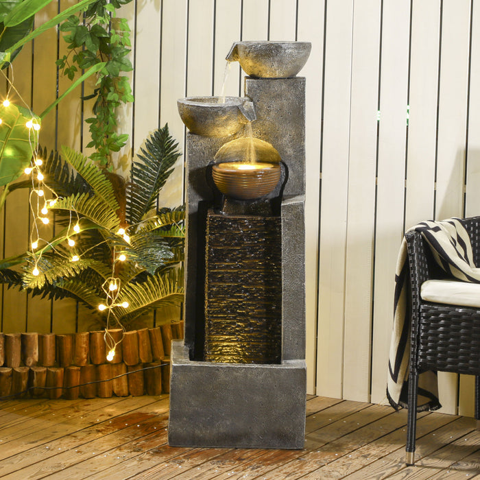 Outsunny Fontaine Exterieure A 5 Niveaux Cascade En Resine A Lumiere Led
