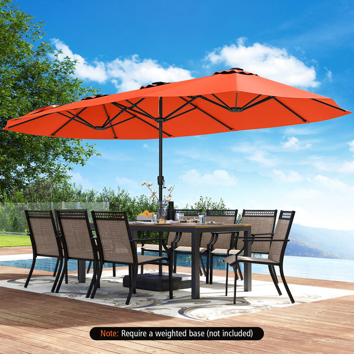 Costway Parasol de patio extra-large de 15,5 pieds avec lumieres solaires LED et 12 baleines robustes orange