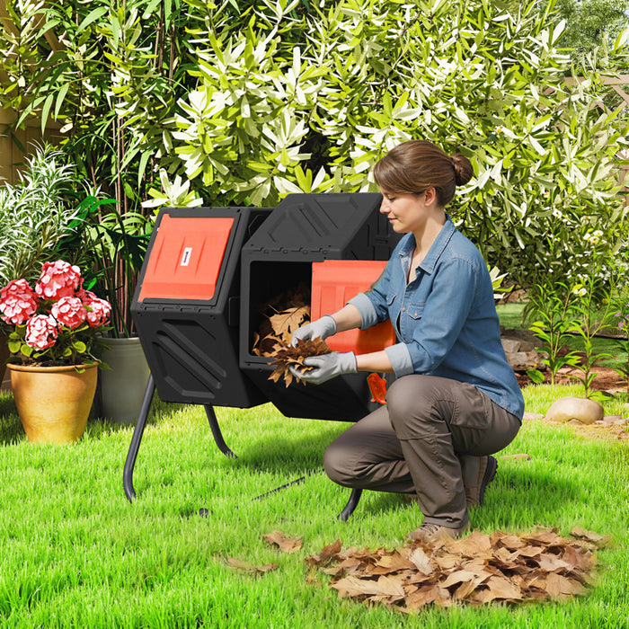 Outsunny Composteur 130L, Bac a Compost a Double Compartiment, Orange