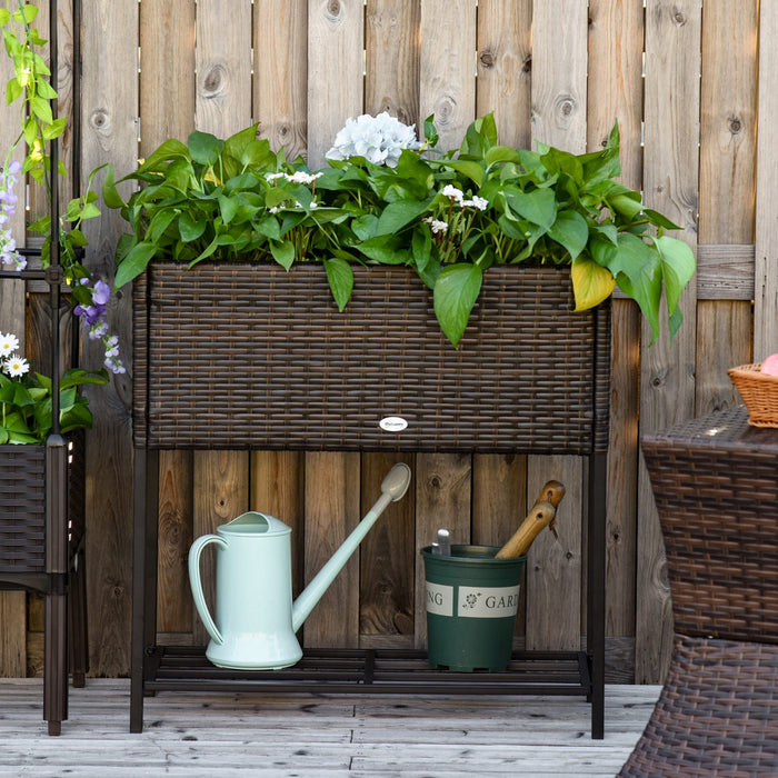 Lit De Jardin Sureleve En Rotin Outsunny Avec Desserte De Rangement Pour Outils