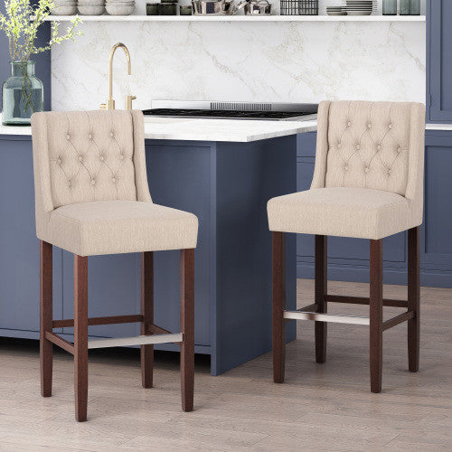 Ensemble De 2 Tabourets De Bar Bruce De 30,5 Po – Hauteur Comptoir – Pattes En Metal Et Tissu Rembourre, Beige