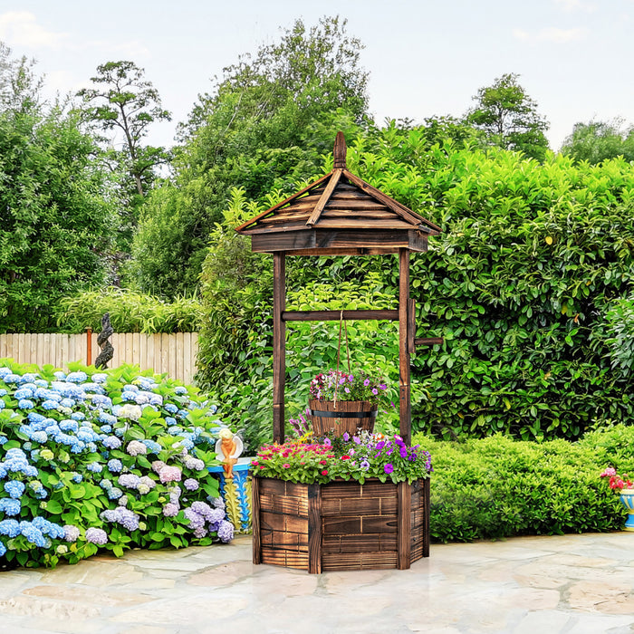 Costway En Bois Souhaitant Bien Seau Hexagonal Plantes De Fleurs Planteur Patio Jardin Decor