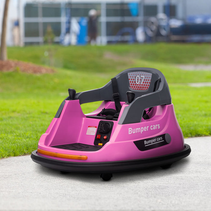 Aosom Auto-tamponneuse 12 V Pour Enfants, Voiture Electrique A Rotation A 360° Avec Telecommande, Ceinture De Securite, Lumieres Led, Musique, Pour Garcons Et Filles Ages De 1,5 A 5 Ans, Rose