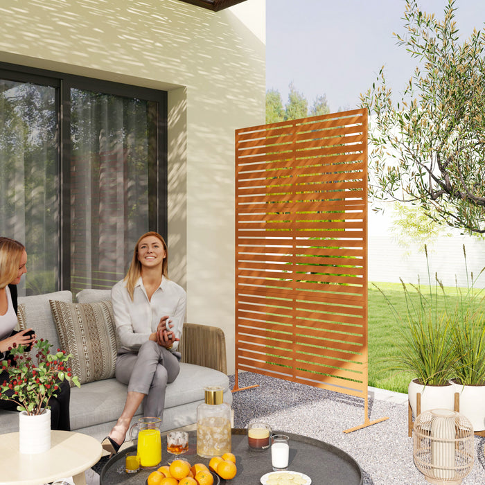 Outsunny Paravent exterieur decoratif en metal avec support, marron