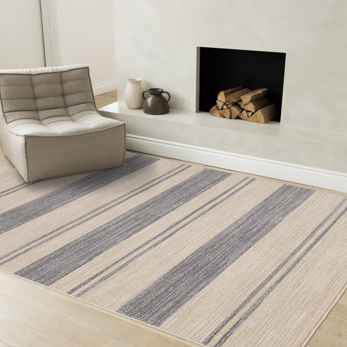 Tapis Covington beige et gris a rayures, 6'7\" x 9'10\"